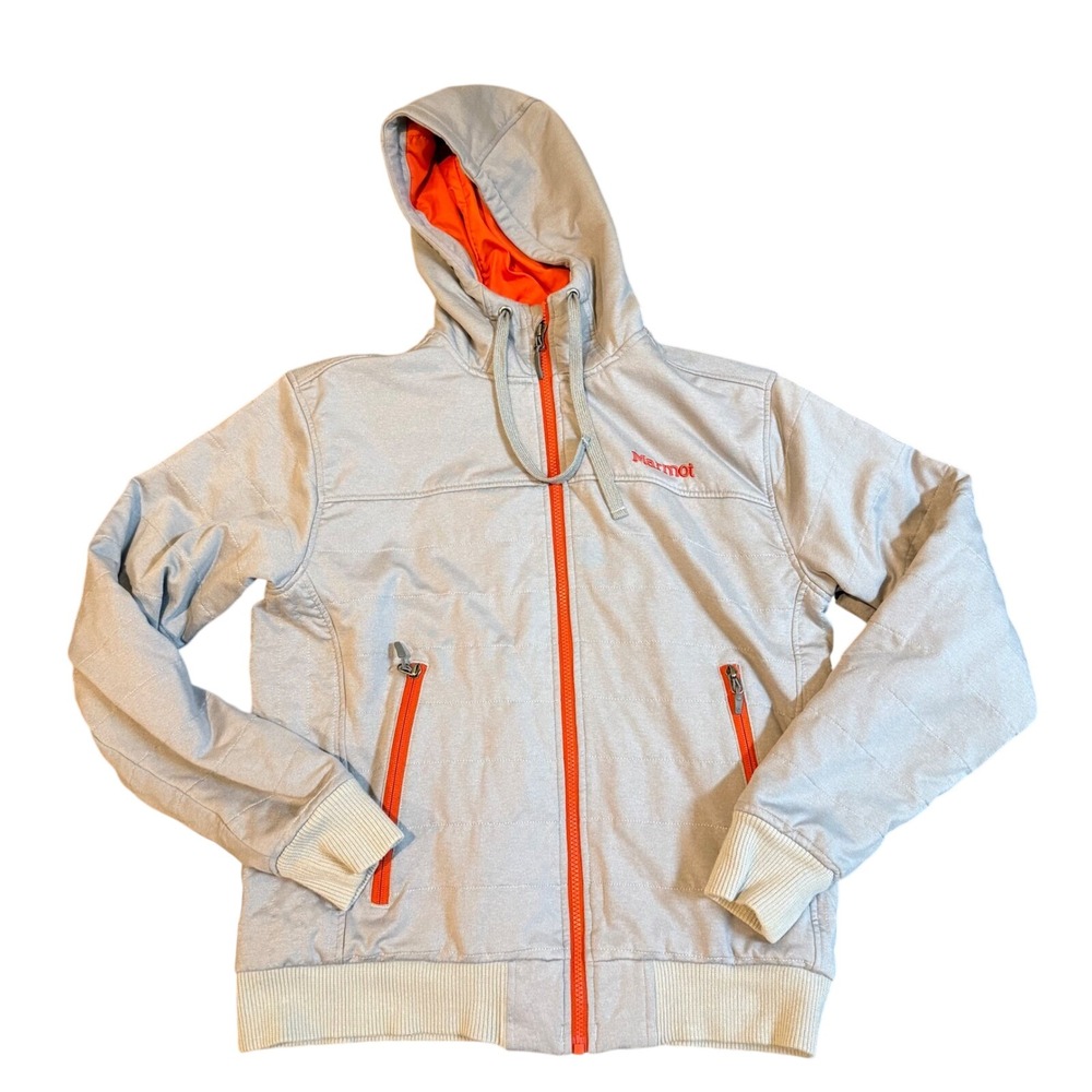 Marmot Mens‎ Grey Orange Insulated Softshell Full Zip Hoodie Jacket 53100 Small